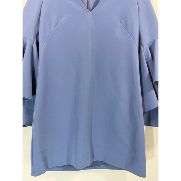 Milly Nicole Dress Blue Italian Crepe Bell Sleeve Shift V-Neck Sz 4 - Picture 7 of 12